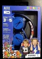 Altec Lansing Kid Safe Wired Headphones Ages 3-5 With Built-in Volume, Blue -New