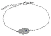 925 STERLING SILVER BRACELET WITH HAMSA PROTECTION HAND - CZ Crystals