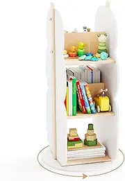 HONEY JOY Kids Rotating Bookshelf, Toy Storage Organiser w/5 Shelves, 360° Rotatable Display Shelf, Home Round Swivel Corner Book Shelf, Standing Bookcase for Kid’s Room, Play Room, Kindergarten