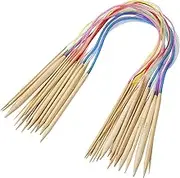 24 Inch Bamboo Circular Knitting Needles Set for Beginners Adults, 18 Pairs Wooden Round Yarn Knitting Needles with Plastic Magic Loop for Sweater, Socks-US 0-15 (2-10mm), Double Pointed Flexible
