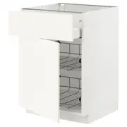 METOD / MAXIMERA base cab w wire basket/drawer/door, white/Vallstena white, 60x60x80 cm