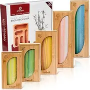 STYLIQUE Ziplock Bag Organiser - 5 Detachable Pantry Organiser with Sliding Lids, Kitchen Drawer organiser, Pantry Storage for Sandwich Bags, freezer zip lock organizer, Bamboo Storage Boxes