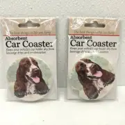 LOT OF 2 SPRINGER SPANIEL Dog Car Coaster Keep Cup Holder Dry Stoneware NEW