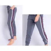 P.J. Salvage Women’s Striped Side Banded Leg Fleece Lounge Pants, Slate, XL
