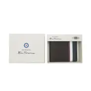 Ben Sherman Men's Leather Slim Bifold Wallet Printed Stripes Card Pocket Brown