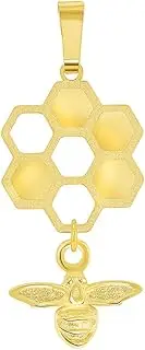 [Jewelry America] 14k Yellow Gold Honey Bee Dangling From Honeycomb Pendant