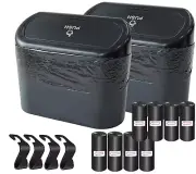 Car Trash Can Bin with Lid, 120 Pcs Trash Bags and 4 Pcs Car Hooks. Mini Car Gar