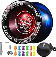 [MAGICYOYO] Professional Unresponsive Yoyo T5 Plus, Aluminum Yoyo Spin Yoyo for Advanced Players + Yoyo Glove + Bag + 5 Yoyo Strings (Black Blue & Red - Shinning Finish)