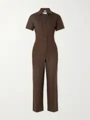 [Rivet Utility] Rivet Utility - Worker Cropped Linen Jumpsuit - Brown - x small x small Brown