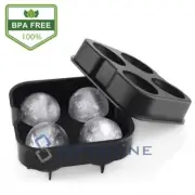 Black Round Silicon Ice Cube Ball Maker Tray 4 Large Sphere Molds Bar w/ Funnel