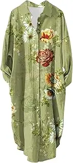 [Generic] Casual Summer Beach Dress Pockets Floral Art Pattern Print Vintage Long Shirt Casual Dress Womens Dress Trench Coat