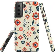 For Samsung Galaxy S22+ Plus Case, Armour Cover, Orange & Blue Flowers