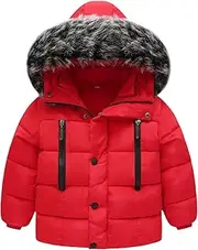 [YAGATA] Toddler Girl Boy Winter Coats, Thicken Fur Collar Hoodie Down Jacket Windproof Snowsuit Clothing