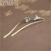 Snowdrop Earrings long magnolia flower floral long stem gold silver orchid flowe