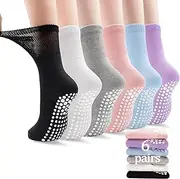 [ELUTONG] Pilates Grip Socks for Women Non Slip Yoga Grippy Socks Woman for Pure Barre Ballet Dance Hospital 6 Pack