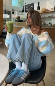 Delvey Light Blue Striped Chunky Knit Sweater