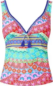 [Joe Browns] Women's Recycled Content Patchwork Tassel Trim Tankini Top