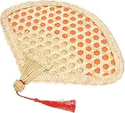 GARVALON Manual Straw Fan Handheld Summer Fan Portable Hand Fans Woven Straw Fan Decorative Fan for Home Office Wedding