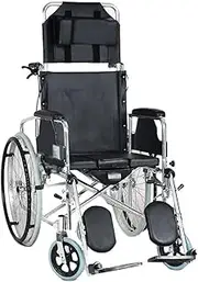 Wheelchair High Back Full Reclining Wheelchair Commode with Potty Lightweight Folding Manual Wheelchair W/Flip Up Arms Multifunctional Sit and Recline Trolley for Elderly Driving Trolley