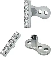 [IMINI] 2Pcs 14G Dermal Anchors – Cross & Bar Tops with Surgical Steel Bases, Hypoallergenic Cubic Zirconia Internally Threaded Microdermals Body Piercings Studs Jewellery for Women & Men