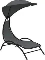 Patio Chaise Lounge Chair Outdoor Tanning Daybed Lounger with Sun Shade Canopy, Reclining Beach Chair Patio Recliner Chair for Backyard, Pool, Lawn, Dark Grey 167x80x195 cm Fabric&Steel