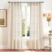 JINCHAN Linen Beige Curtains for Living Room Farmhouse Rod Pocket Back Tab Light Filtering Window Drapes for Bedroom Curtains Crude 2 Panels,Each W127cm X D229cm