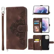 MCC For Samsung Galaxy S21 Wallet Case Cover Extra Card Slots w/ Strap G991 [Brown]