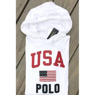 全新正品 Polo Ralph Lauren 美國🇺🇸國旗標誌USA長袖連帽T恤 成人版M號白色長T 非青年版