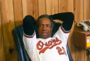 Managers Frank Robinson Baltimore Orioles sits in his office Baseball 1988 Photo