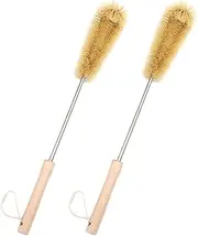 2 pcs Natural Pig Bristle Bottle Brushes (47 cm), with Beech Wood Handle, Bottle Cleaning Brush Set, Washing Brush with Bendable Head, for Long Narrow Neck Bottles, Water Bottles, Tumblers