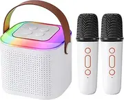Mini Karaoke Machine, Portable Bluetooth Karaoke Speaker with 2 Wireless Microphones and Party Lights for Family, Birthday Gifts for Girls Boys Home Party(White)