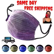 LED Light Up Face Mask 7 Colors Filter Glitter Bling Rechargeable Glowing Mask