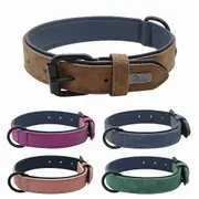 Didog Soft Leather Dog Collars Padded Adjustable Pet Puppy Neck Strap Heavy Duty Brown M:Neck 28-35cm