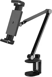 WINOK Tablet Stand for Bed, Gooseneck Tablet Holder Mount, Rotate 360 Degrees of Flexible, Height and Angle Adjustable, Aluminium Alloy Arm Compatible with 4.5-13 Phone Tablet, iPhone, iPad - Black
