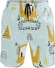[GuoChe] Men's Swim Trunks Cute Yellow Hook Machine Blue Quick Dry Swimwear Sports Running Swim Board Shorts Mesh Lining