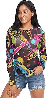 [RPLIFE] Colorful Ski Womens Mesh Sleeve Top, Sexy Mesh Tops for Women S-XXL