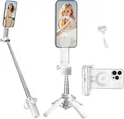 Magnetic Mini Phone Selfie Stick, Small Portable Pocket Tripod for iPhone/Android, Magnetic Suction ＆ Clip 2 in 1, with Detachable Remote for Photograph/Live Streaming/Video Recording （White）