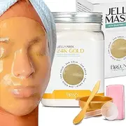 [BRÜUN] Jelly Mask Jar 24k Gold Mandelic AC AHA Peel-Off Face Care Rubber Mask | 23 fl oz Skin Care Moisturizing Gel Mask Jar Spa Set