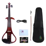 New 4/4 Brown Silent Electric Violin Ebony Parts Handmade Nice Tone Free Case