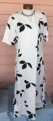 LIGHT COOL MAXI DRESS/LOUNGER L Navy/White Leaf Pattern NEW NWT 2 Pockets