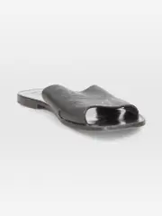 Black Leather Logo Anagram Slides