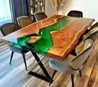 Green Epoxy and Wood Dining Table Luxury Stone Side Table – Perfect for Any Room