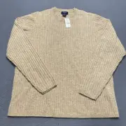 Brooks Brothers Sport Sweater Mens Large Camel Brown Knit Lambs Wool Pullover