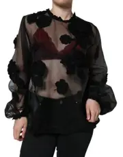 Dolce & Gabbana Black Nylon Mesh Transparent Floral Women's Blouse Authentic