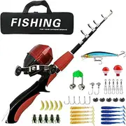 Kid Fishing Pole, Beginner Fishing Kit, Portable Telescopic Fishingrod, with Spinning Reel, Portable Bag, Tackle Box for Boys, Girls, Youth Gift Telescopic Rod