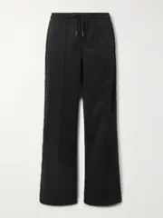[Burberry] Burberry - Checked Piqué-trimmed Jersey Flared Track Pants - Black - small small Black