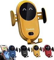 Carroll Fashion Phone Holder, Carollfashion Smart Car Wireless Charger Phone Holder, Carollfashion Cellphone Holder Charger, Smart Wireless Auto-Sensing Car Phone Holder Charger (Color : Yellow)
