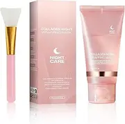 Muagorn Collagen Overnight Wrapping Peel Off Facial Mask Pack, Collagen Night Wrapping Mask, Hydrates and Tightens Skin, Reduces Sagging, Elasticity & Hydration Care, 2.54 fl.oz (Brush Included)