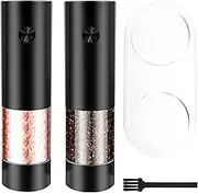 Salt and Pepper Grinder Set Rechargeable Stainless Steel Pepper Grinder Electronic Adjustable Shakers Battery Operated Electric Grinders for Kitchens Fulasun.(2,Black)