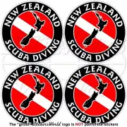 NEW ZEALAND SCUBA DIVING Flag-Map Shape Circular Vinyl Stickers, Decals 50mm x4